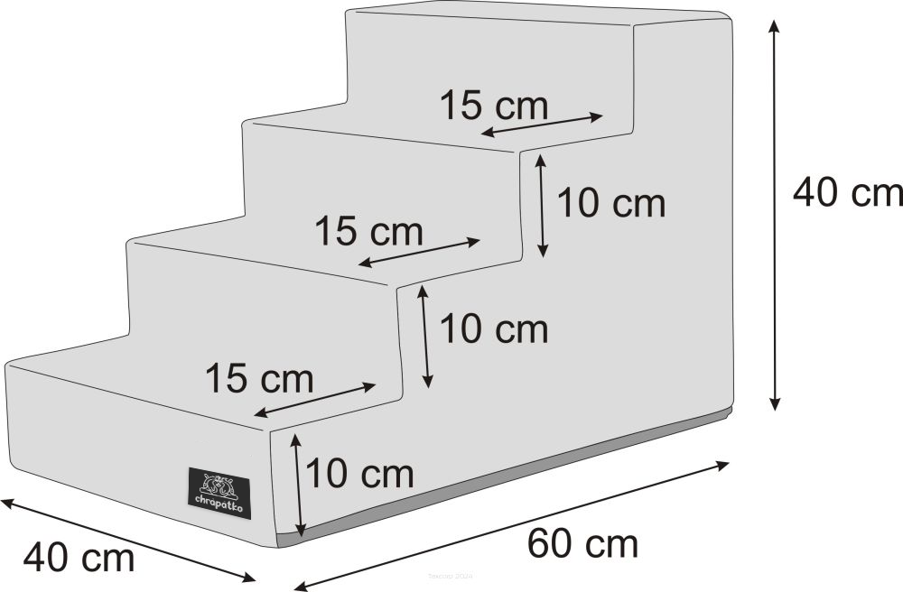 Rozměry čtyřstupňových schůdků pro psa nebo kočku